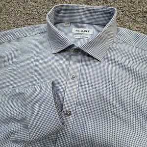 Twillory Button Down Shirt Mens Size 17 34/35 Blue Gray Non Iron Safe‎ Cotton